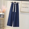 thumbnail image 1 of Pantalones anchos de punto casuales rectos con cordón para mujer, pantalones largos de fregona de cintura alta holgados y drapeados de estilo perezoso para otoño e invierno para mujer, 1 of 5