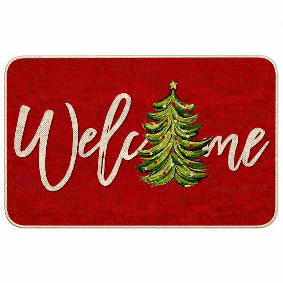 TTDEKGH Christmas Porch Decor Welcome Door Mat Entryway Rugs for Living Room in Front out Home Carpet Red Xmas Trees Printed Non Slip Foot 20x31 Inch