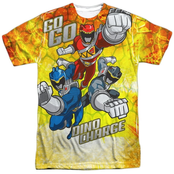 Power Rangers Men's  Go Go Dino Charge Sublimation T-shirt White