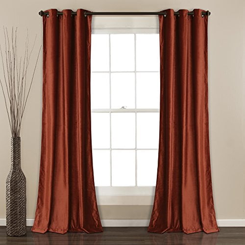 Lush Decor Prima Velvet Curtains Solid Color Room Darkening Window Panel Set for Living, Dining, Bedroom (Pair), 84" x 38", Rust