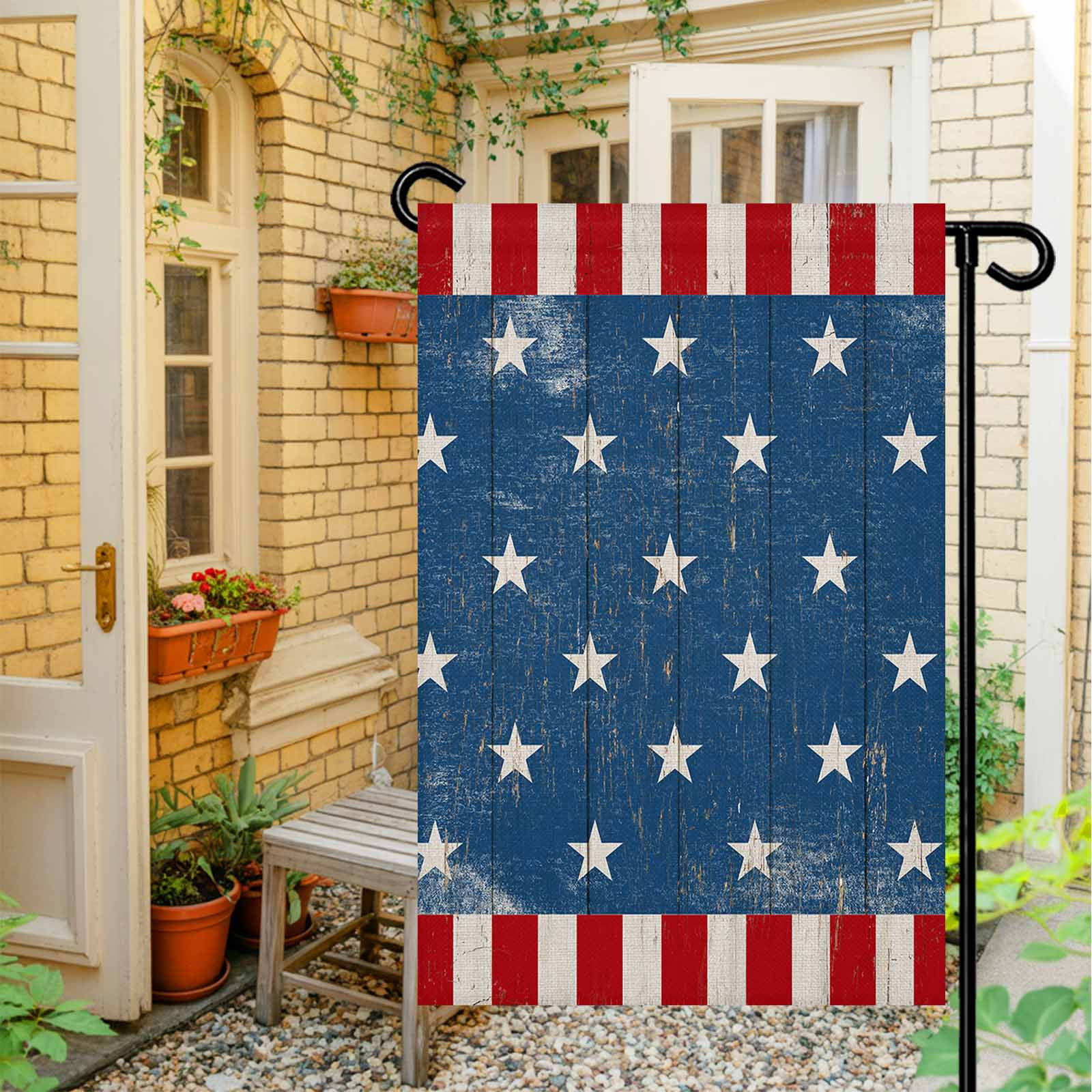4th of July Garden Flags USA Flag Garden Flag Double Sided Welcome Flag Patriotic Stars Buffalo Independence Day Yard Flags for Outdoor Lawn Porch Memorial Day Seasonal Holiday Decor 28x40 Inch