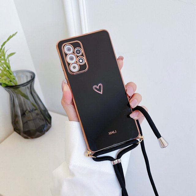 Funda chapada con correa cruzada de corazón de amor para Samsung Galaxy A53 A 53 A52 A52S A73 A33 A72 A32 4G 5G A51 A71 A12 A22 Fivean unisex