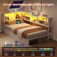 thumbnail image 2 of Twin Size Corner Bed Frame with 2 Drawers and Storage Bookcase, Twin Daybed with Charging Station & Led Lights, Metal Platform Beds for Living Room Bedroom, White, 2 of 9