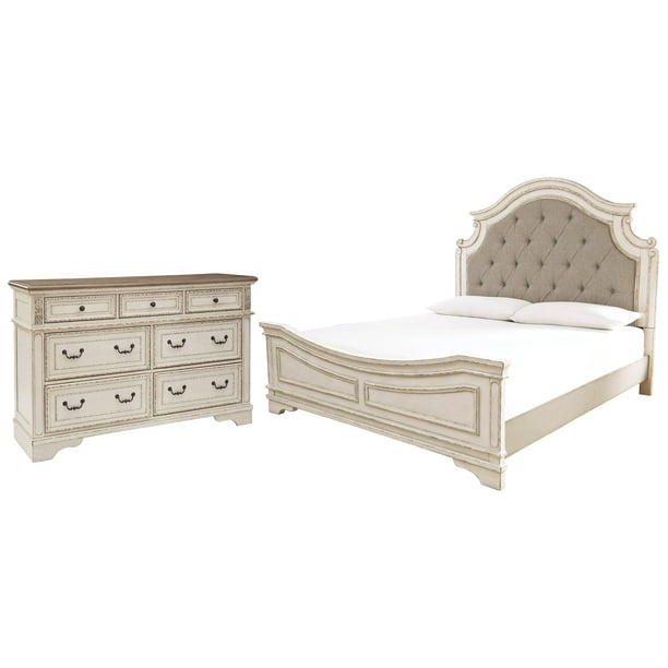 Realyn Queen Upholstered Panel Bed with Dresser