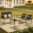 thumbnail image 6 of Patio Conversation Sets for 4, Lofka 4 Pieces Patio Furniture Sets with Rocking Bistro Fabric chairs, Garden Loveseat, Glass Coffee Table for Backyard, Poolside, Porch, Lawn, Black, 6 of 9