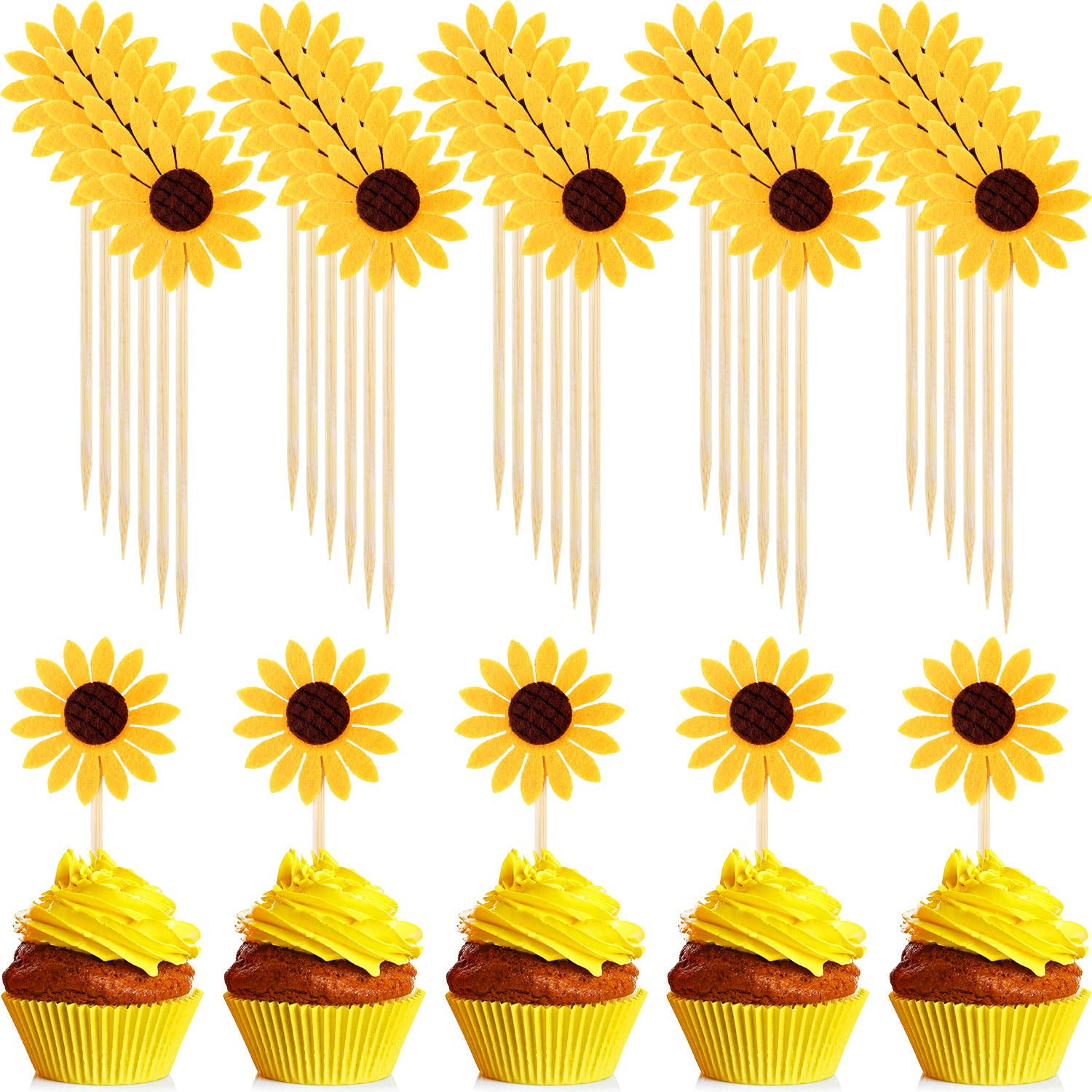 60 Pieces Sunflower Cupcake Toppers Cupcake Desserts Toppers Sun Flower