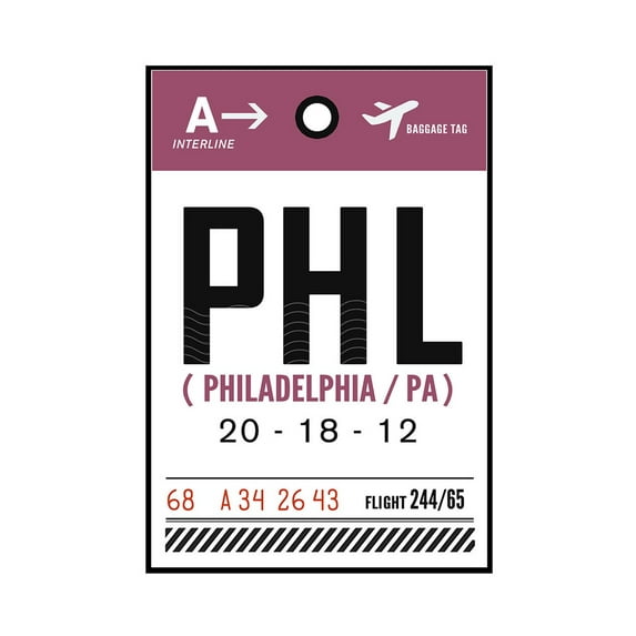 Philadelphia, Pennsylvania - PHL - Luggage Tag - Lantern Press Artwork (16x24 Framed Gallery Wrapped Stretched Canvas)
