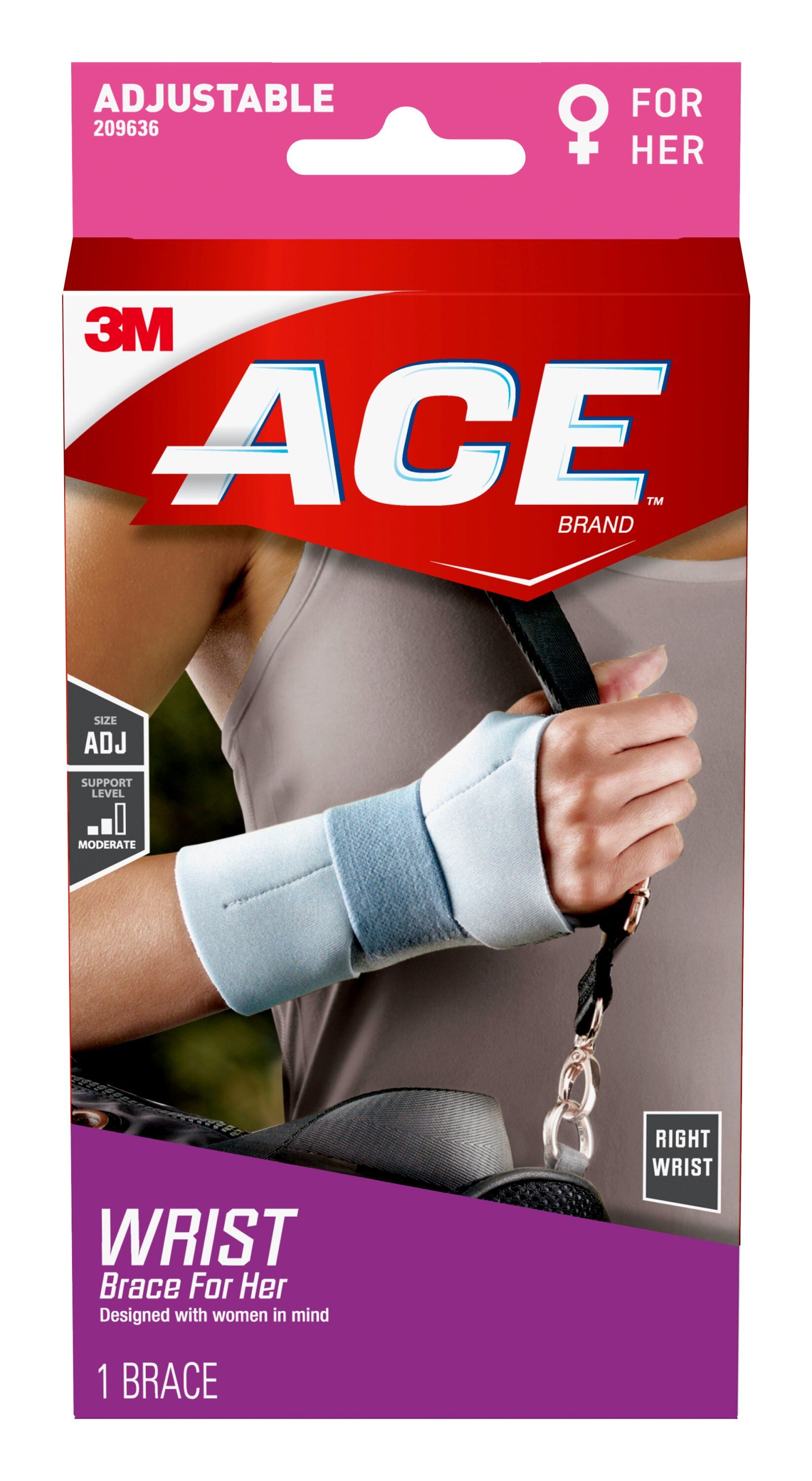 ACE Brand Wrist Brace For Her, Right Hand, Adjustable