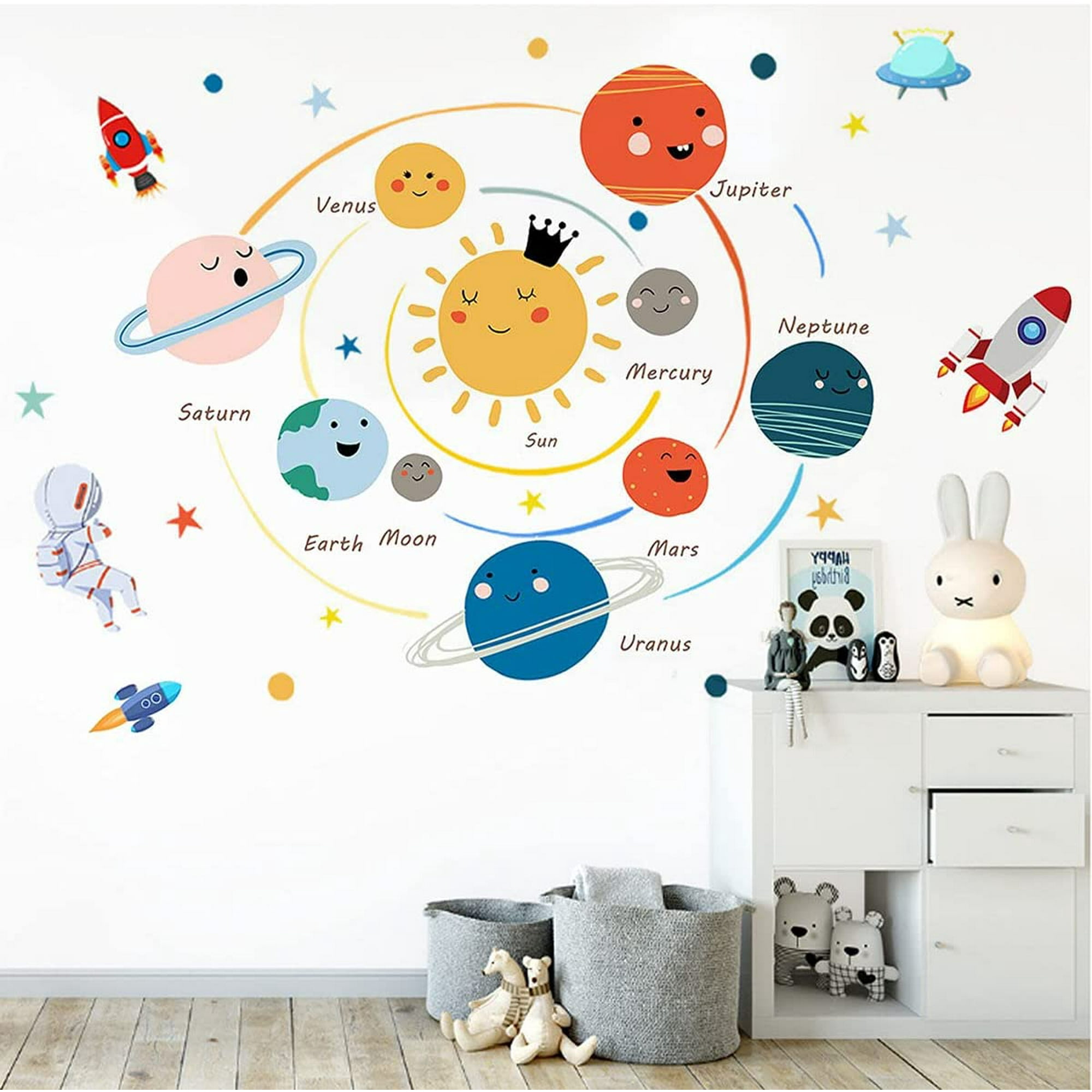 Space Planet Wall Stickers for Kids Room Baby and Child Room Wall Decals Cute Wall Decal Decor for Boys Room Girl Room Nursery Playroom Classroom School. Walmart