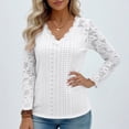 thumbnail image 4 of Encaje Manga Larga Tops para las Mujeres Más Tamaño V-Cuello Sólido Casual Blusa, Suave Suéter de Poliéster, Primavera de Uso Diario, 4 of 9