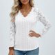 thumbnail image 4 of Encaje Manga Larga Tops para las Mujeres Más Tamaño V-Cuello Sólido Casual Blusa, Suave Suéter de Poliéster, Primavera de Uso Diario, 4 of 9