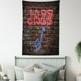 thumbnail image 4 of Music Tapestry, Image of Alluring Neon All Jazz Sign with Saxophone Instrument on Brick Wall Print, Wall Hanging for Bedroom Living Room Dorm Decor, 60W X 80L Inches, Red Blue, by Ambesonne, 4 of 5