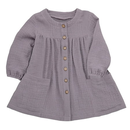 

Little Girls Dresses Toddler Kids Baby Long Sleeve Solid Ruffled Casual Princess Dress
