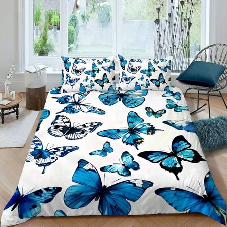 PRATYUS Butterflies 3-Piece Bedding Set Comfortable and Breathable Peach Skin Velvet Bedroom Guest Room 87x68in