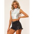 thumbnail image 2 of Top corto metálico para mujer, camisetas sin mangas holográficas brillantes sin mangas para fiesta Plata XL, 2 of 6