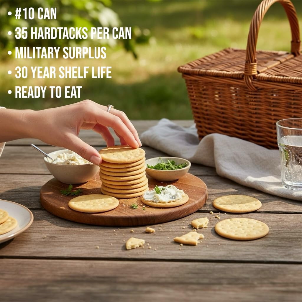 Military Surplus Hardtack Biscuits 6 Pack (#10 Cans) – 30+ Year Shelf Life Emergency Survival Food, 35 Crackers per Can, Long-Term Storage Camping & Prepper Food, Made in USA