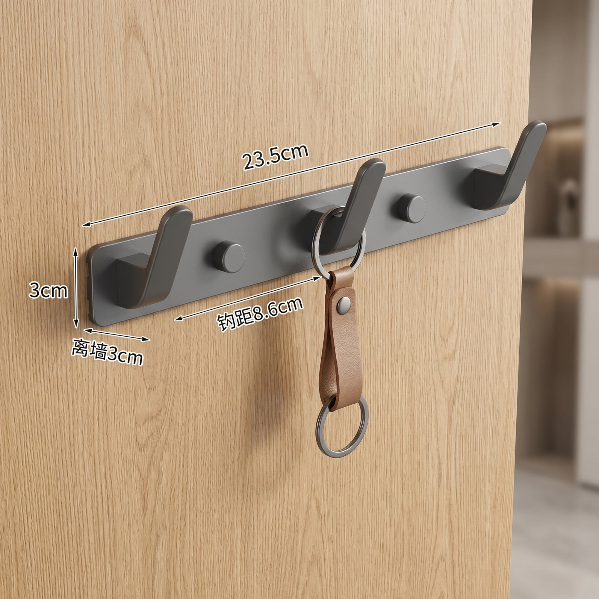 Unique Bargains Coat Rack Wall Mount for Entryway Bathroom Bedroom Gray 3 Hooks