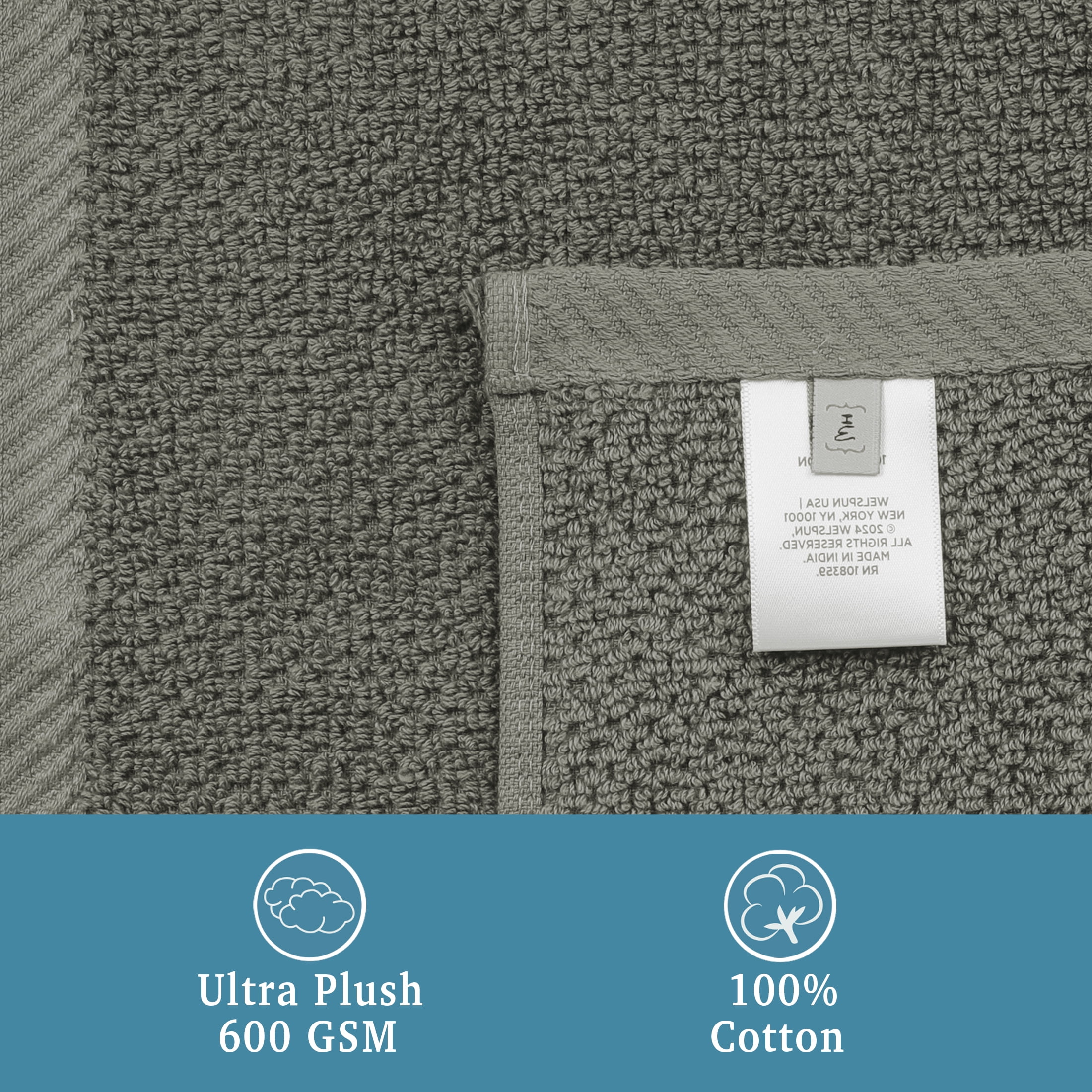 WelHome Premium Performance Towel Set, 2 Pack, 100% Cotton, 600 GSM, 2 Bath Towels 30" x 54", Popcorn Texture, Charcoal, Hotel & Spa Thick Towels for Bathroom, Soft & Absorbent