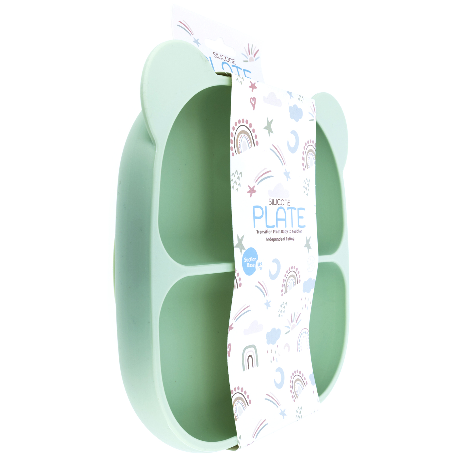 Beille 1pc Green Baby Feeding Essentials Panda Food Grade Silicone Suction Plate