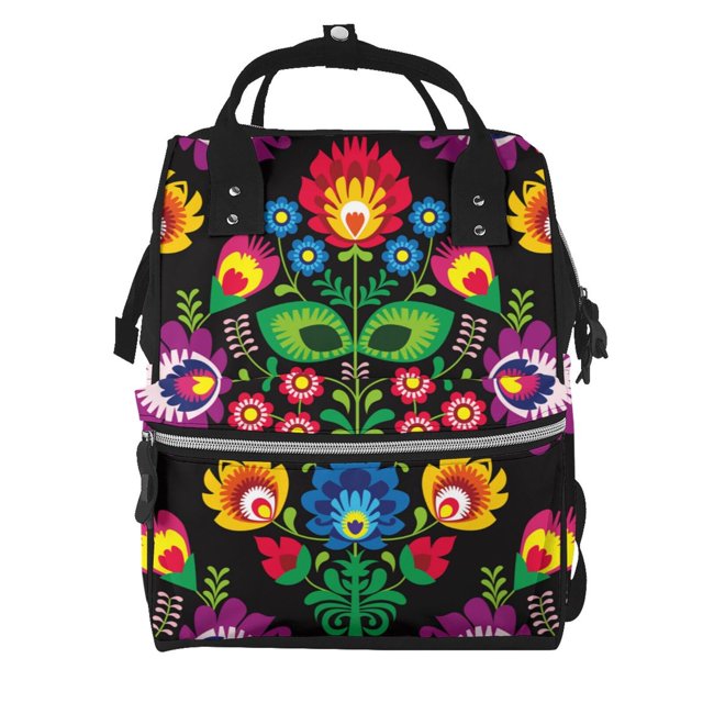 Easygdp Traditional Floral Polish para Bolsa de Bebé de Gran Capacidad con Múltiples Bolsillos, Bolsa de Pañales para Padres, Bolsa de Viaje Organizada y Elegante
