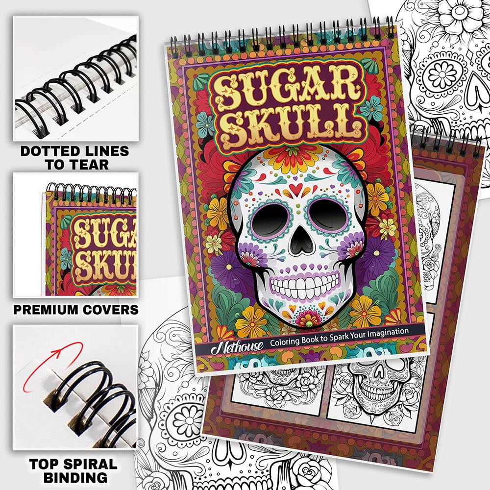 NETHOUSE Sugar Skull Coloring Book For Adults Relaxation & Stress Relief, 30 Coloring Pages of Sugar Skulls, Vibrant Day of the Dead Designs, Floral Patterns, and Festive Skull Art