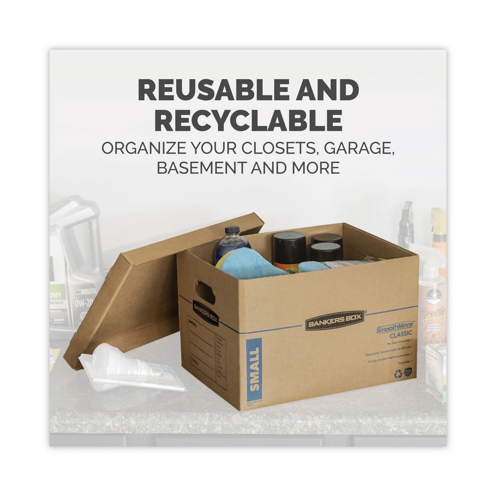 Bankers Box 7716401 SmoothMove Classic Moving/Storage Boxes - Small/Medium, Brown/Blue (12/Carton)