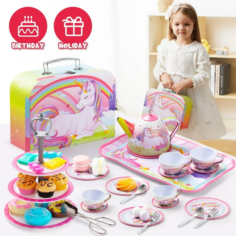 Free Shipping! Joyfy Unicorn Tea Set for Girls 35 Pcs Pretend Play