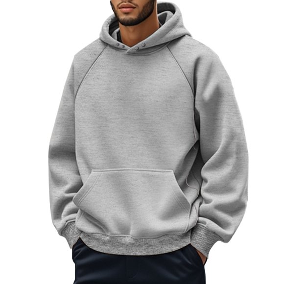 LUOGENLI Mens Hoodies Pack Cotton Mens Autumn and Winter Letter Oversize Loose Hooded Pullover Sweater Top Blouse Coat Hoodies for Men Zip up Navy Blue Grey Size M