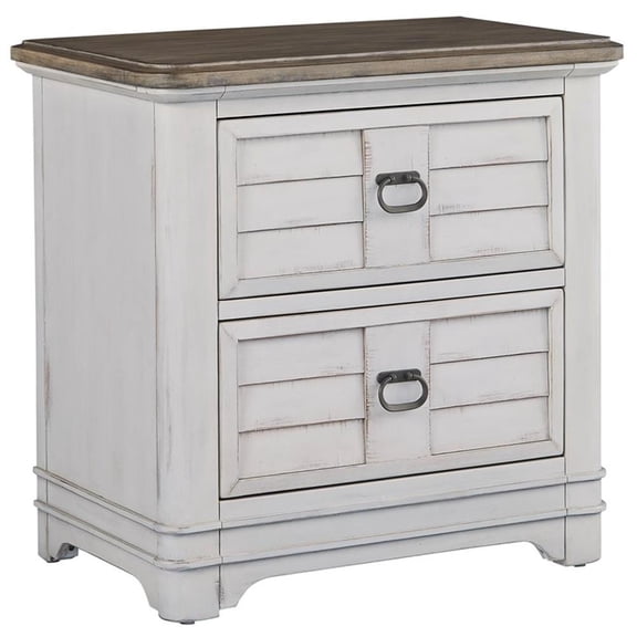 Pemberly Row White-Washed Wood Farmhouse Style Two Drawer Nightstand