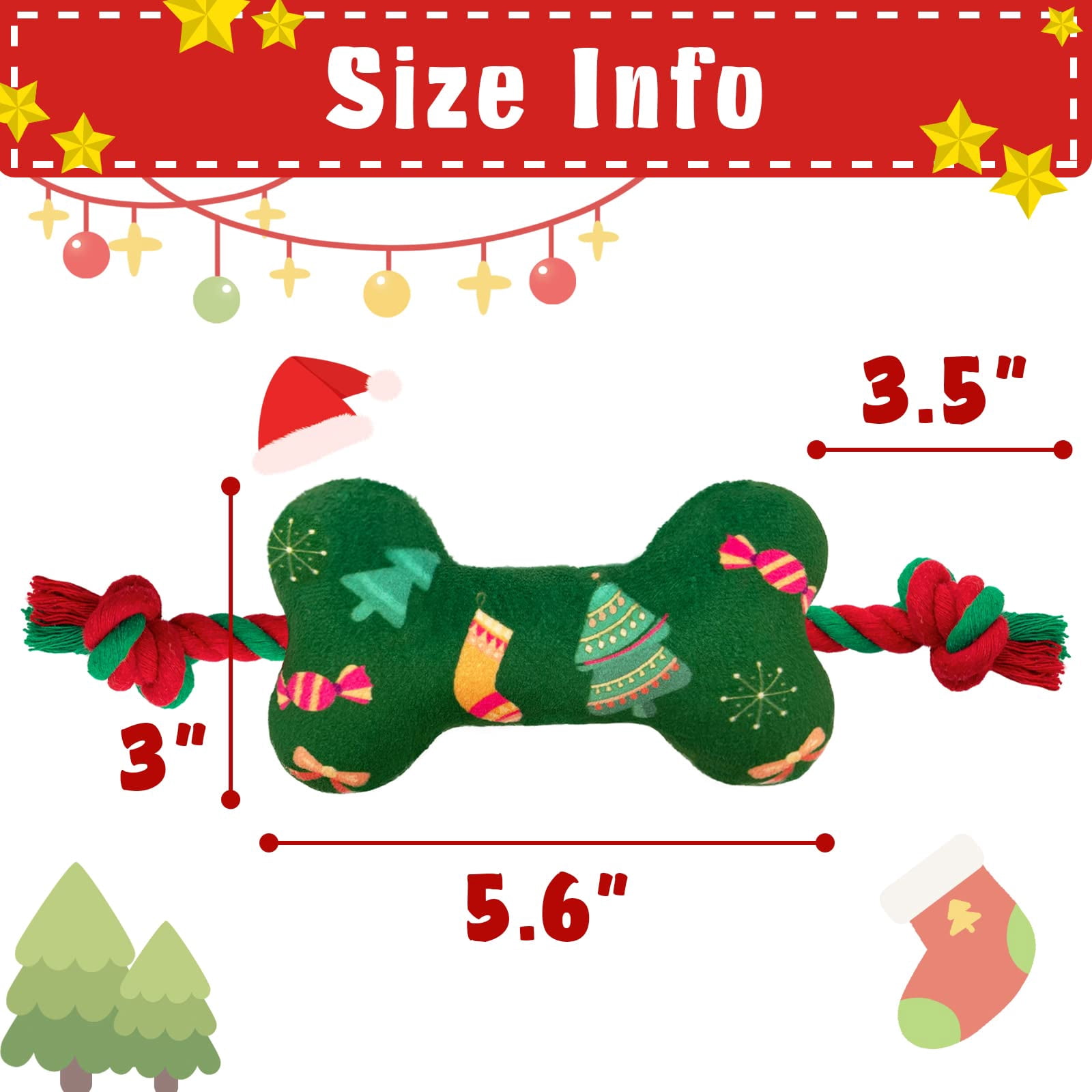 2 Pack Christmas Dog Toys for Small and Medium Dogs, Soft Squeaky Dog Toys with Cotton Rope
