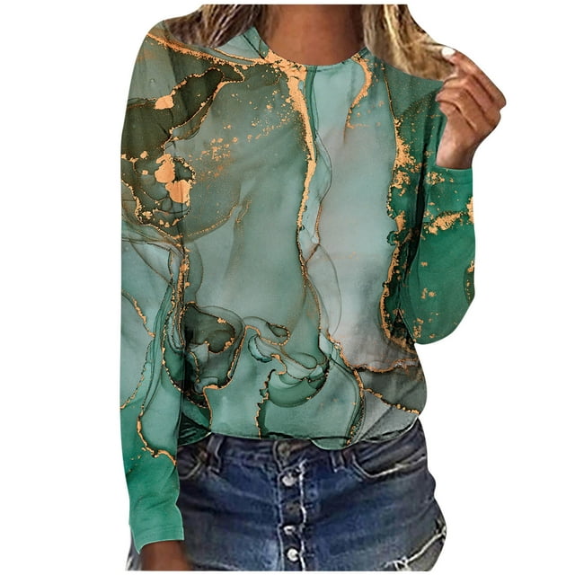 HTNBO Womens Long Sleeve Tops Petite Long Sleeve Casual Tops Loose Fit