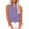 thumbnail image 6 of Dyfzdhu Linen Shirts for Women Sleeveless Loose Button Shirt Top Stand Solid Color Sleeve Collar Casual Summer Tank Tops PP2, 6 of 9