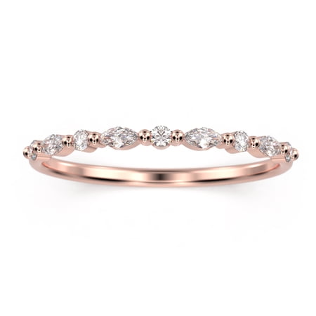 0.26ct alternating round and marquise Diamond Moissanite 18K Rose Gold over silver wedding band.