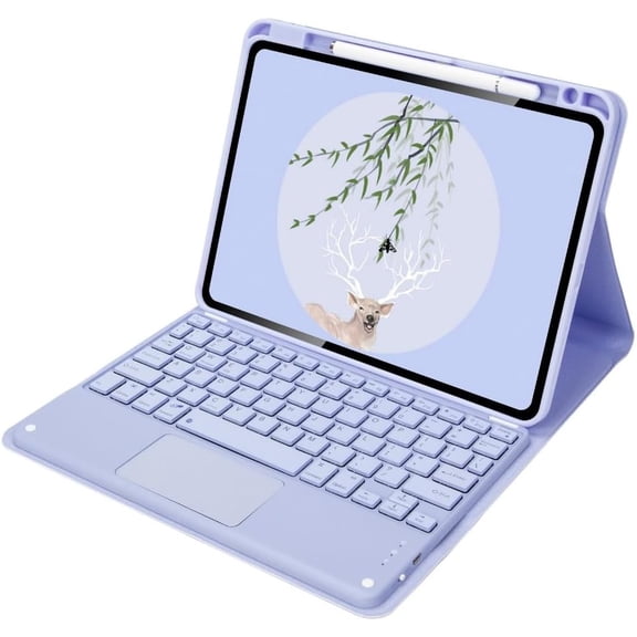 Wireless Detachable Trackpad Keyboard Cover for iPad Pro 11 (1st-4th Gen) / iPad Air 4/5 Gen, Rechargeable Stand Case with Pencil Holder,Purple