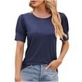 thumbnail image 2 of Njoeus Womens Summer Tops Buttons Short Sleeve Basic Tee Shirts Casual Round Neck Shirts Loose Fitting Tunic Tops Ladies Work Dressy Blouses S-XXL, 2 of 3