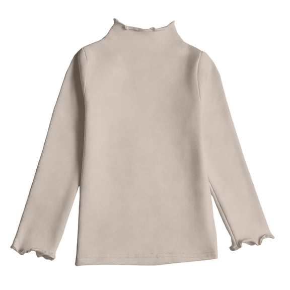 Ticikt Girls Lettuce Trim Neck Long Sleeve Shirts Ribbed Knit Slim Fit Base Layer Tops Tees