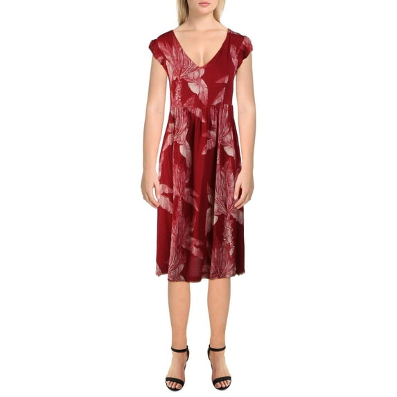 Roxy Womens Rush Minute Tropical Print Ruffled Midi Dress Red L