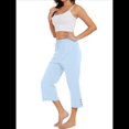 thumbnail image 1 of Pantalones de Cintura Alta para Mujer, Cómodos, Informales, Holgados, con Cordón, Botones y Bolsillos. Azul M, 1 of 10