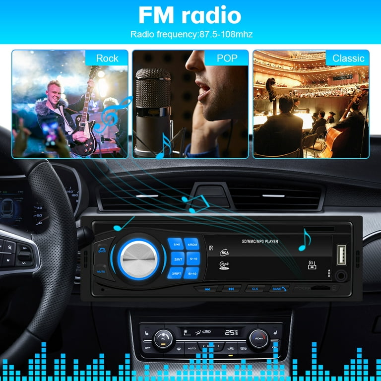 Podofo 1 DIN Car Stereo 12V Bluetooth FM Radio In-Dash Single Din