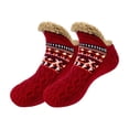 thumbnail image 2 of Adult Unisex Fleece Lined Thick Ankle Socks Indoor Home Floor Socks Soft Knit Slipper Socks For Cold Weather Use (Red), 2 of 3