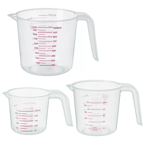 Measuring Cups Set of 3, 1-Cup 2-Cup 4-Cup Plastic Liquid Measuring Cups for Baking Cooking Mixing, Durable and Lightweight, Clear