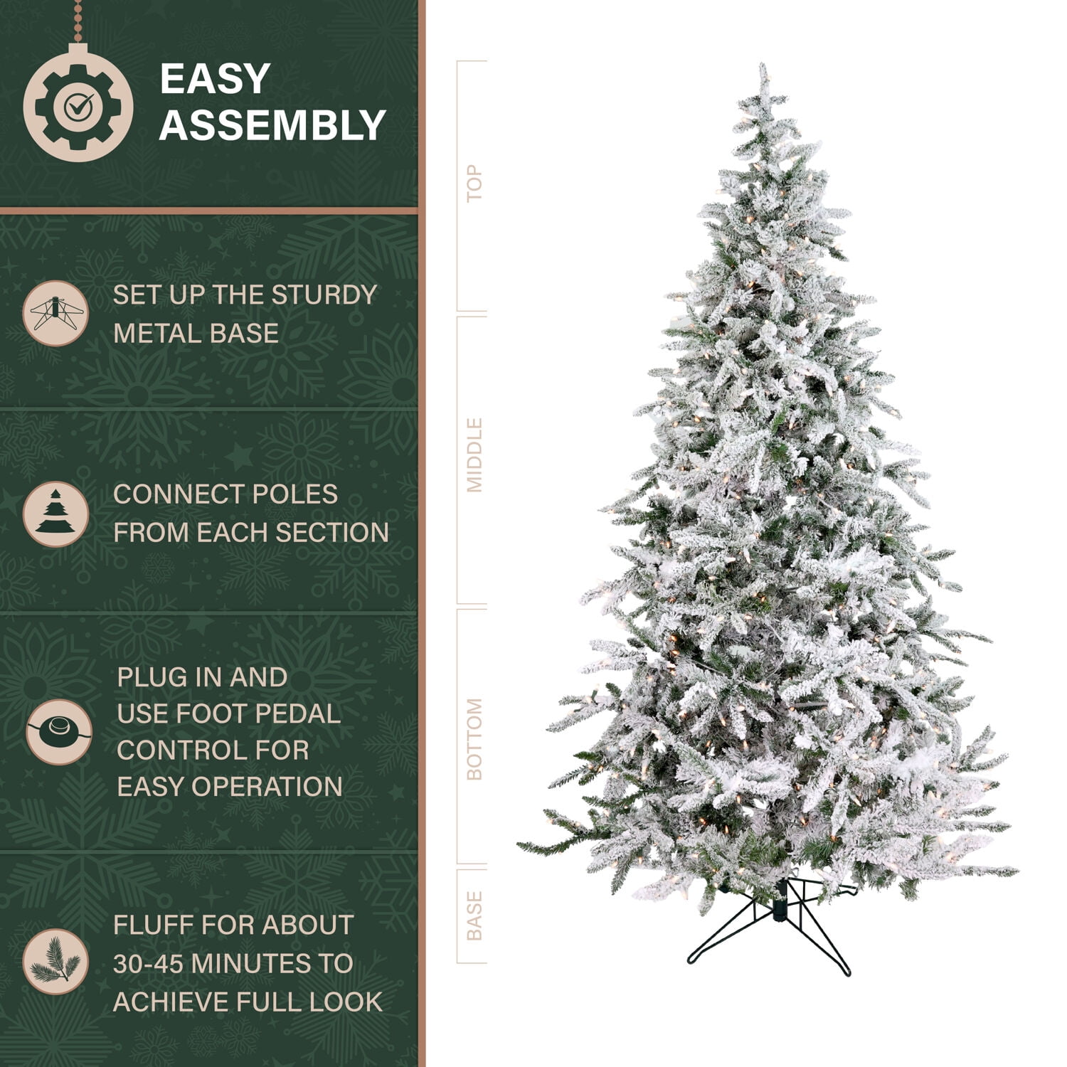 Fraser Hill Farm 10-Ft Flocked Mountain Pine Artificial Christmas Tree with White Incandescent Smart Lights, FFMP010-3SN