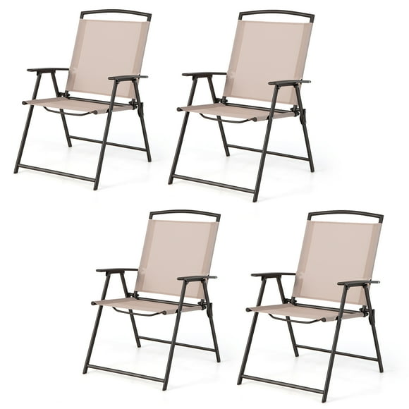 Topbuy 4 Piece Patio Folding Chairs Outdoor Dining Chairs w/ Breathable Fabric Heavy Duty Steel & Rustproof Steel Frame