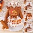 thumbnail image 4 of Quealent Baby Girl My First Thanksgiving Outfit Turkey Romper Ruffle Layered Shorts Headband Socks Cute Fall Clothes (Coffee, 0-3 Months), 4 of 9
