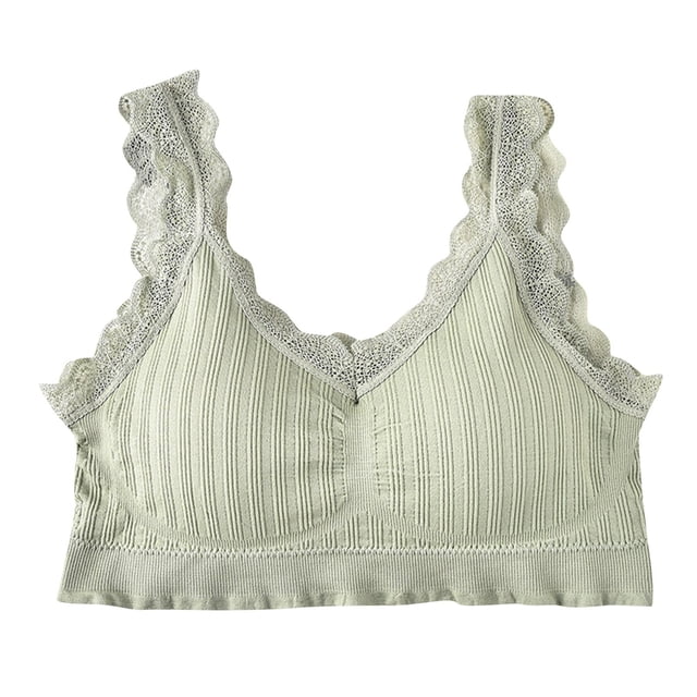 Xfvqtps Wireless Bras for Women No Underwire Rib Lace Removable Padded Bras for Everyday Green