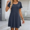 thumbnail image 4 of Tshirt Dress Women Summer Short Sleeve Round Neck A Line Front Pleated Casual Mini Dresses T Shirt Dresses for Women, 4 of 6