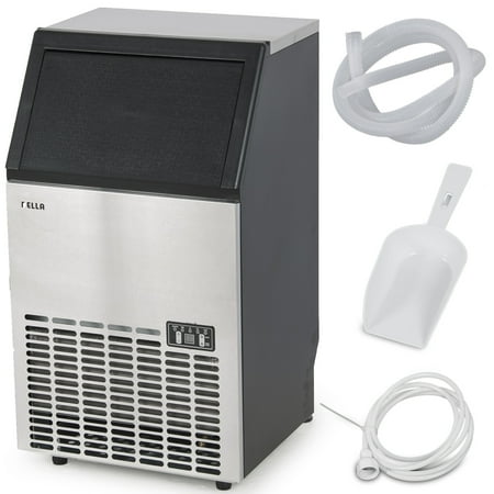 DELLA Commercial Ice MakerStainless Steel Ice MakerFreestanding Machine 100 Pound Per Day 35 Pound Bin Black
