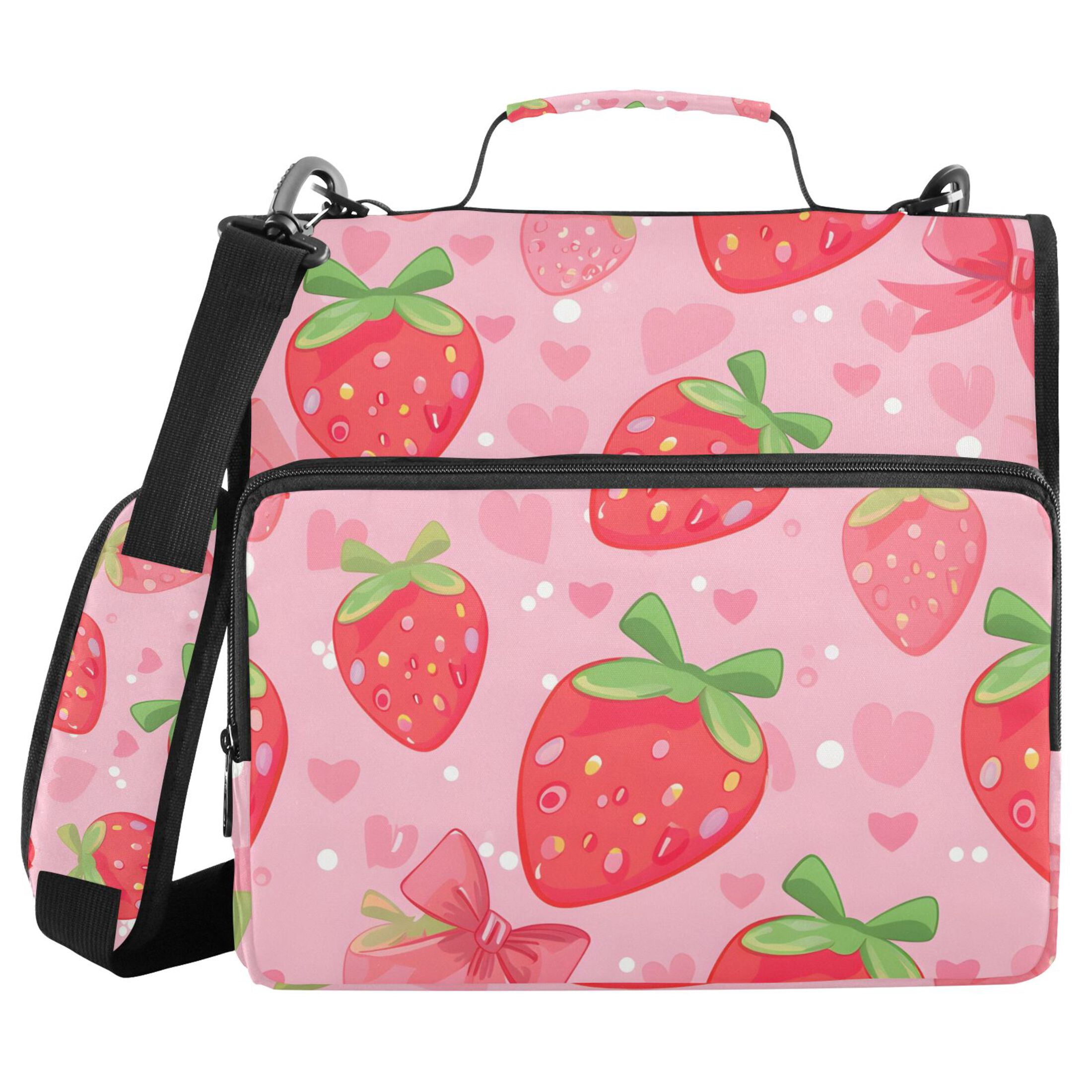 ALAZA Zipper Binder Strawberry and Heart 3 Ring Trapper Keeper File Folder Organizer Bag