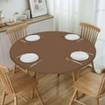 thumbnail image 3 of Round Fitted Tablecloth with Elastic Brown Round Outdoor Tablecloths Fitted Table Covers for Round Tables Waterproof Reusable Vinyl Table Cloth for Indoor and Outdoor 50"-56", 3 of 7