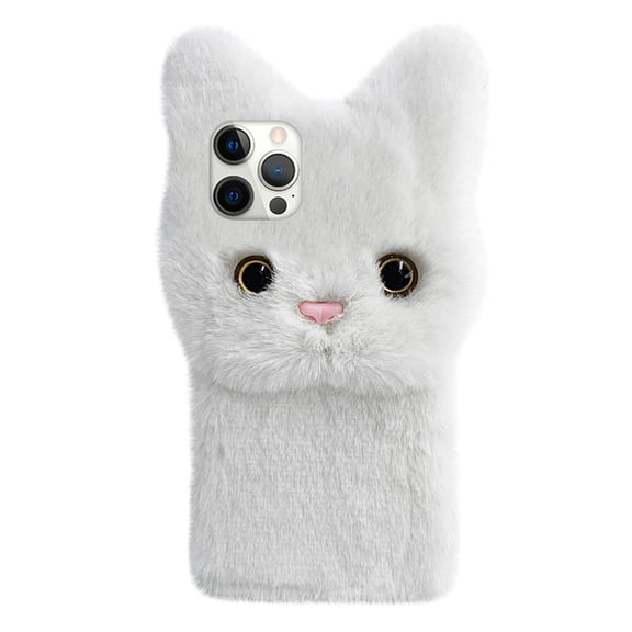 FRCOLOR Cute Plush Cat Phone Case Soft Furry Cover Protector Compatible with iPhone 11 for Girls and Women